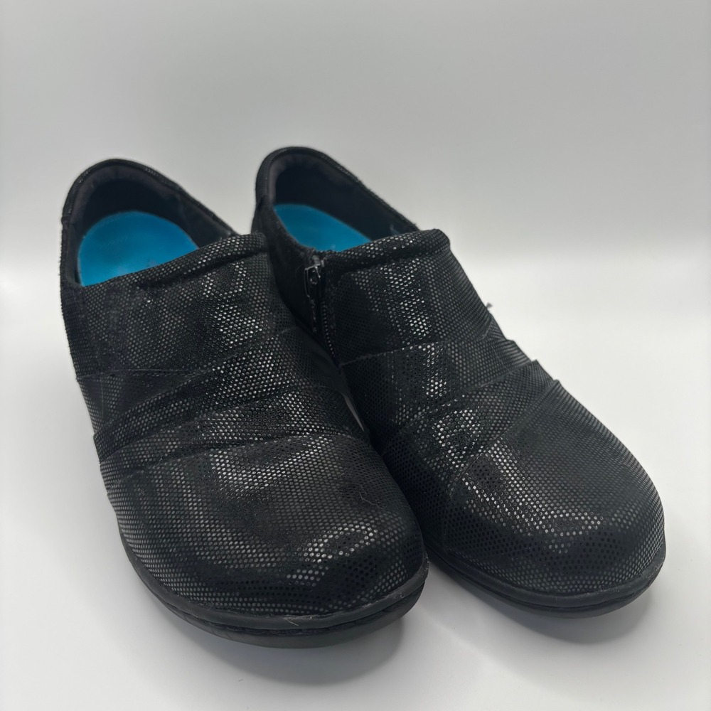 Clarks Channing Kim Womens 9.5 Black Lizard Print Zip Loafers 26113346